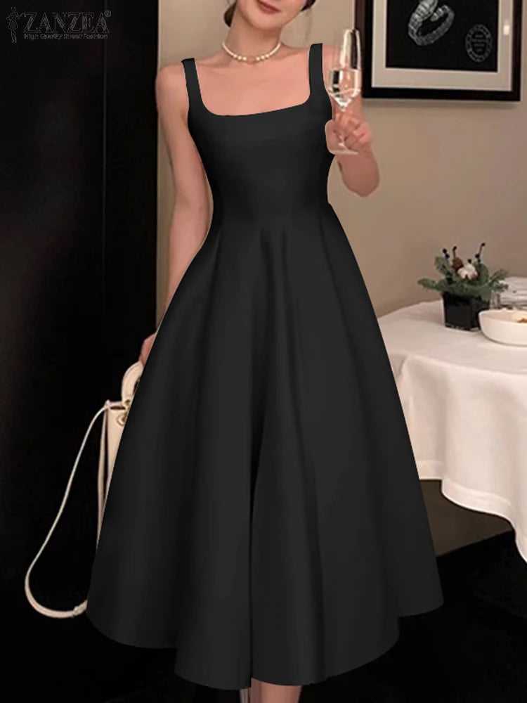 ZANZEA Women Sleeveless Tank Dress Vintage Solid A-line Dresses 2024