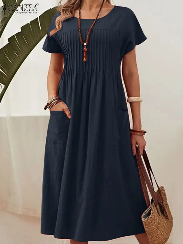 ZANZEA Fashion Summer Women Party Holiday Sundress Elegant O Neck