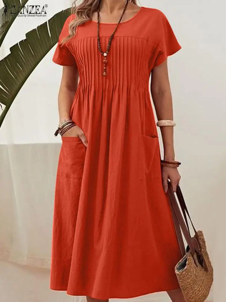 ZANZEA Fashion Summer Women Party Holiday Sundress Elegant O Neck