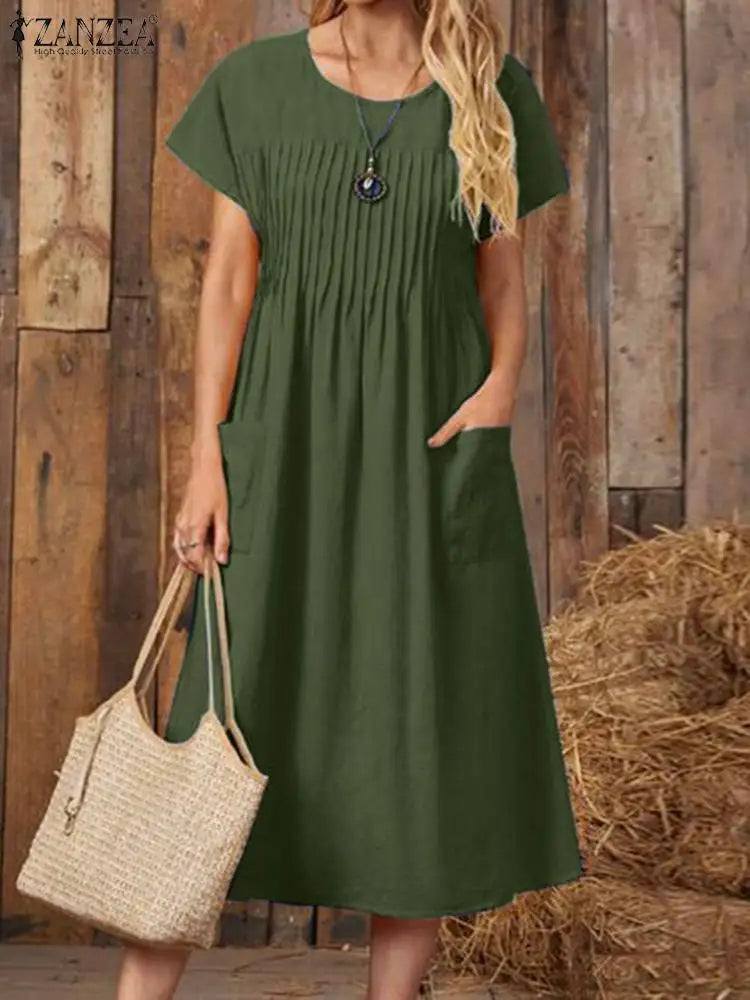 ZANZEA Fashion Summer Women Party Holiday Sundress Elegant O Neck