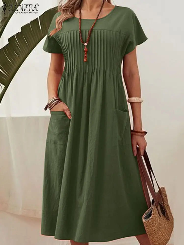 ZANZEA Fashion Summer Women Party Holiday Sundress Elegant O Neck