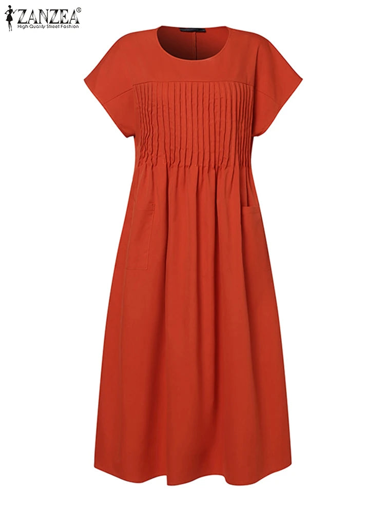 ZANZEA Fashion Summer Women Party Holiday Sundress Elegant O Neck