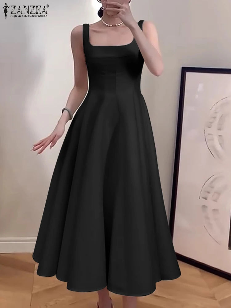 ZANZEA Women Sleeveless Tank Dress Vintage Solid A-line Dresses 2024